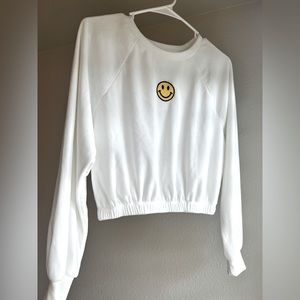 NEW Altar’d State Fleece Cropped Smiley Crew Neck Sweater Size Small